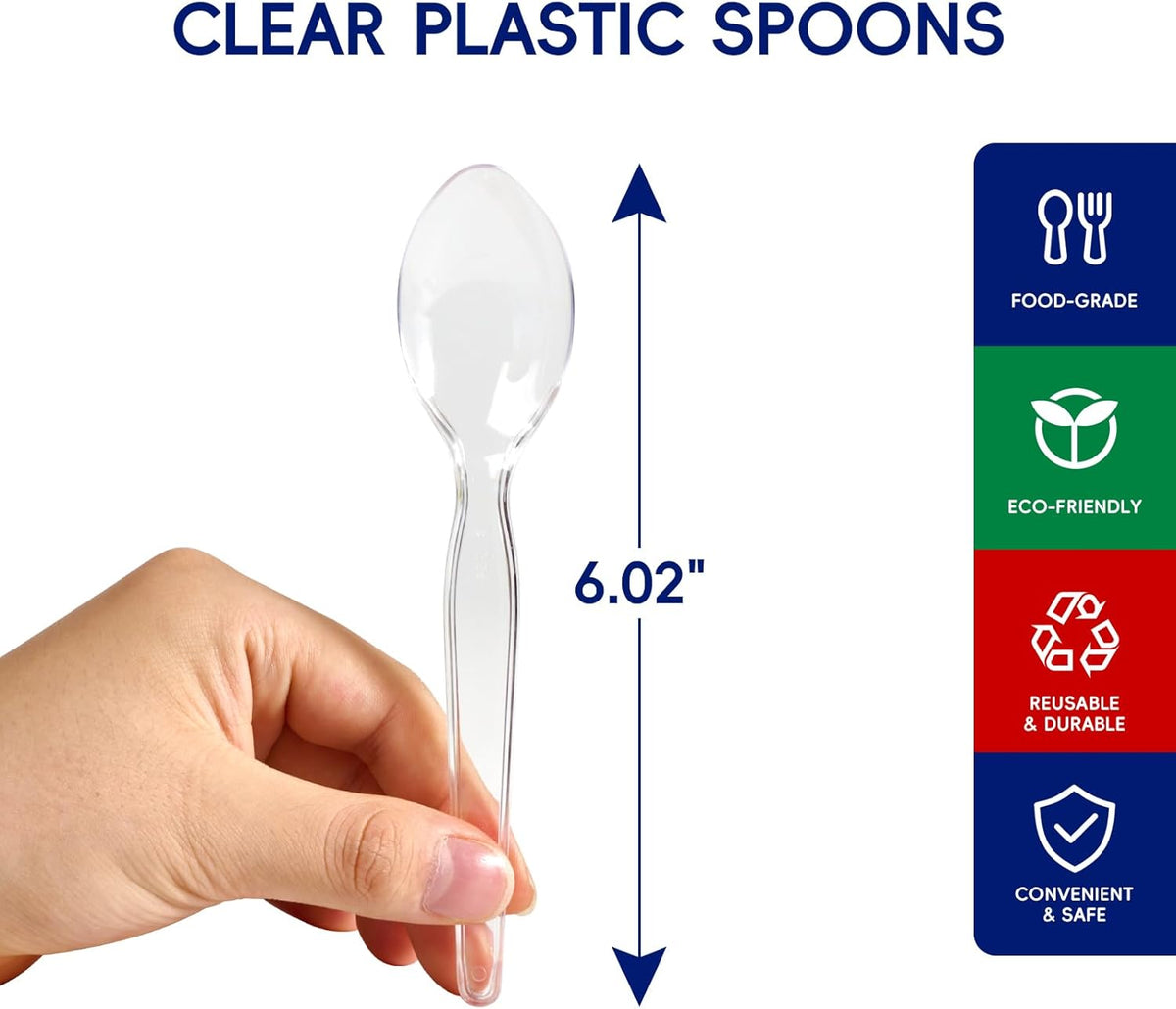 JOLLY CHEF [300 Count] Clear Plastic Spoons, Heavy Duty Disposable Spoons Utensils, Clear Plastic Silverware Bulk for Party, Birthday, Wedding
