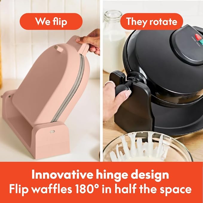 bella Flip-n-Store Waffle Maker with EverGood™ Ceramic Nonstick Coating, Fits-anywhere™ Kitchenware, Power Indicator Light, Cool Touch Handle & Cord Wrap, 7” Wide & 1" Deep Plates, 1000 Watt, Blossom