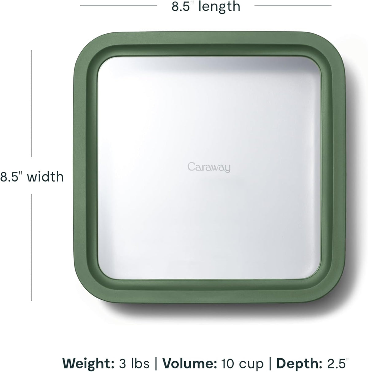 Caraway Glass Food Storage, 10 Cup Glass Container,Ceramic Coated Food Container,Easy to Store, Non Toxic, Non Stick Lunch Box Container with Glass Lids. Dishwasher, Oven,Square Shape,Sage