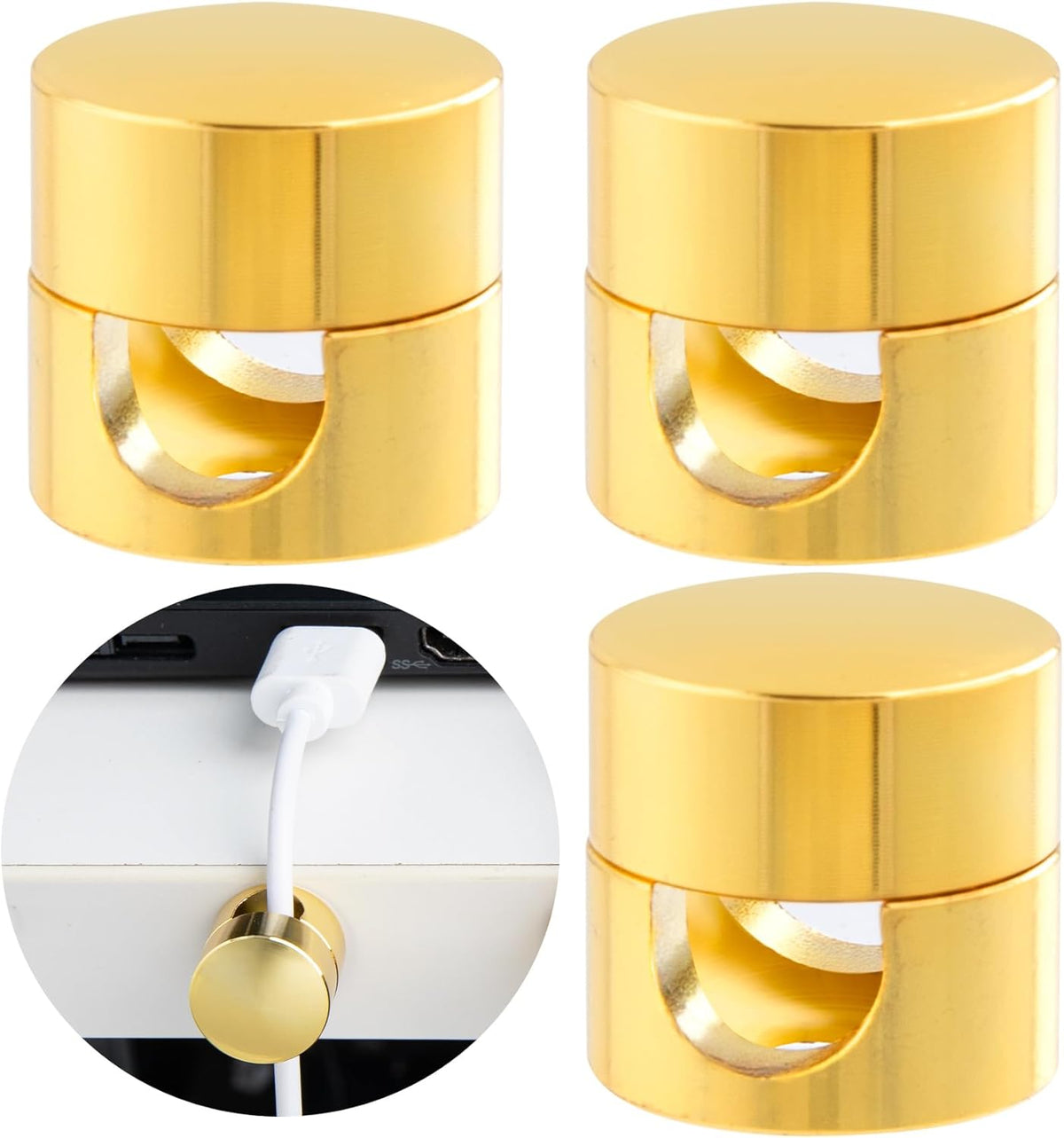 3 Sets Charger Holders for Cords, Gold Adjustable Cable Anchor Holders, Adhesive Metal Cord Clips, Cable Management Wire Organizers for Desk, Office, Nightstand