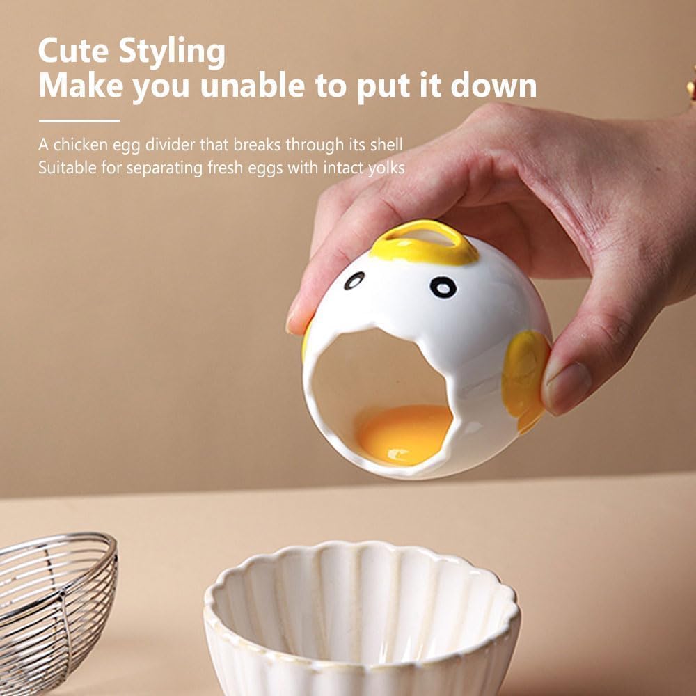Ceramic Cute Egg Separator, Mini Egg White and Yolk Separator, Practical Kitchen Small Egg Filter Splitter, Kitchen Gadget Baking Assistant Tool, Dishwasher Safe (Pink)