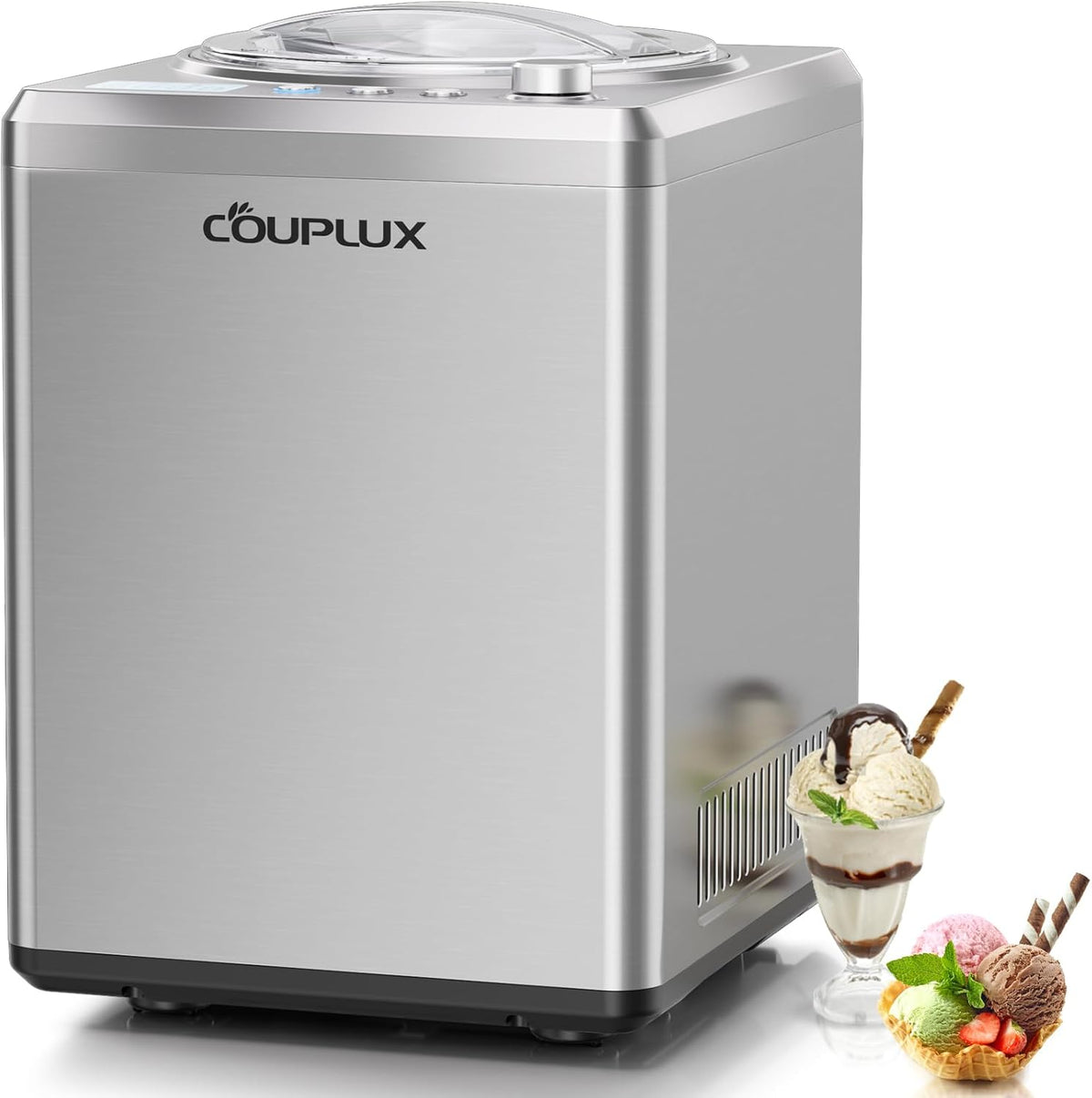Ice Cream Maker 2.64 Qt, Largest Capacity & Fastest Freezing Ice Cream Machine with Built in Compressor Easy Operate & Clean Ice Cream Maker Machine All Stainless Steel, LCD Digital Display
