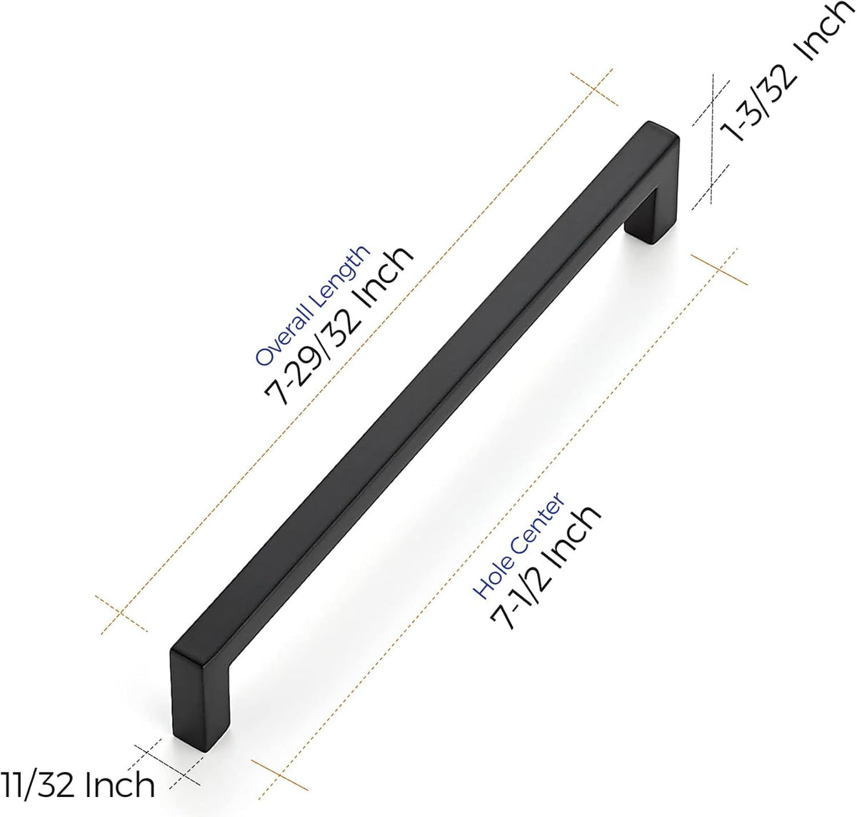 Ravinte 10 Pack Solid 7-1/2 Inch Center to Center Slim Square Bar Drawer Handles - Kitchen Cabinet Hardware Pulls - Matte Black