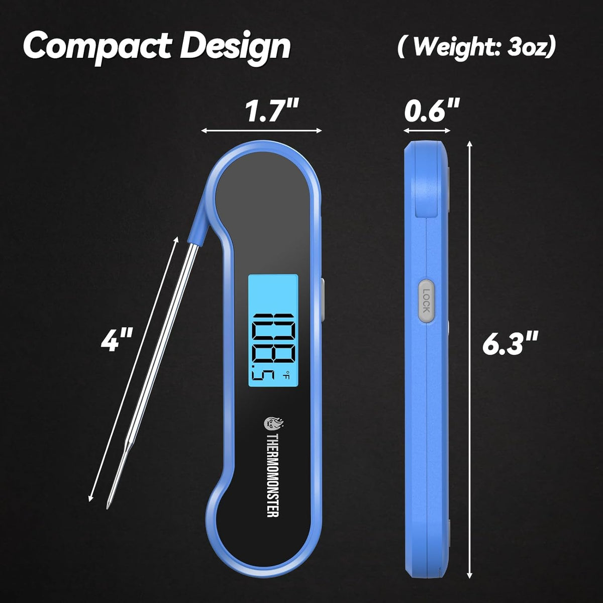 0.5 Sec Instant Read Meat Thermometer Digital with ±0.5℉ Precision, Food Thermometer for Cooking Kitchen Gadgets, Oven Grill Candy BBQ Essentials Accessories, Gifts for Him Dad Men Birthday, Blue