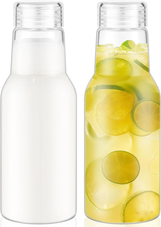 17 Oz Glass Juice Bottles with Lids, Glass Bottles, BPA Free, Borosilicate Glass for Juicing, Smoothies, Infused Water, Beverage Storage, Shaker Bottles (2 Pack)