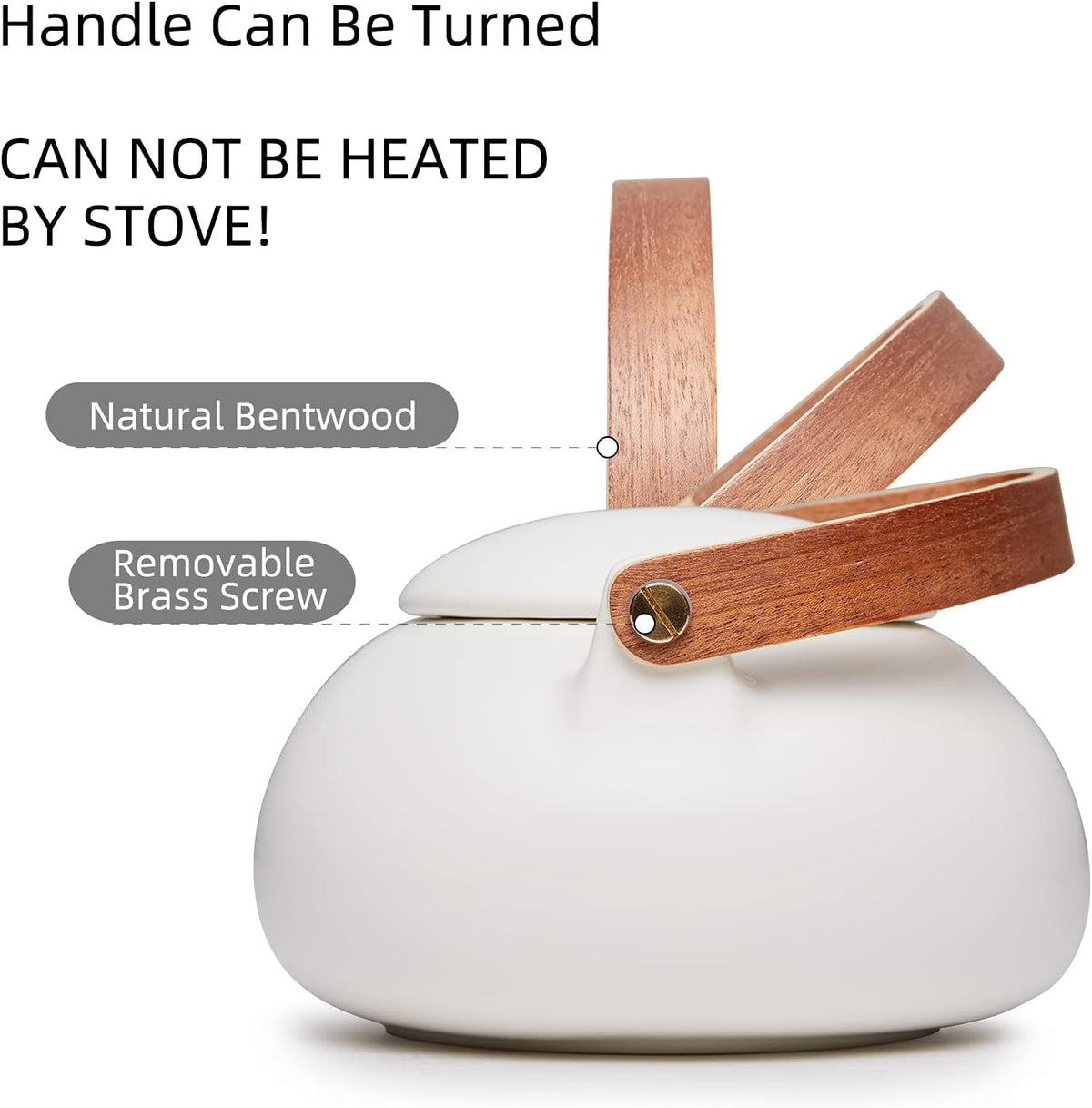 ZENS Teapot with Infuser, Ceramic Japanese 2cup Teapot for Loose Leaf Tea, 800ml Small Matte White Porcelain Tea Pot Gift with Modern Bentwood Handle