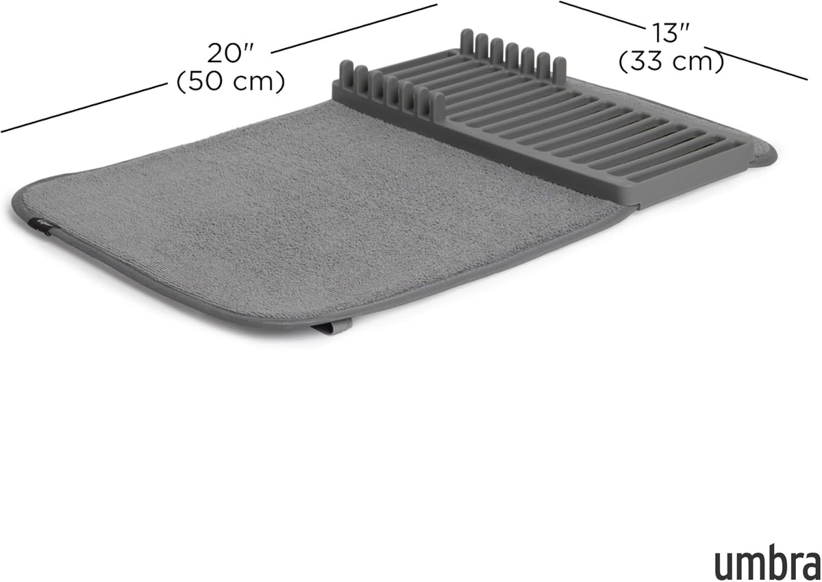 Umbra Udry Mini Dish Rack and Drying Mat, Charcoal, 20 x 13,