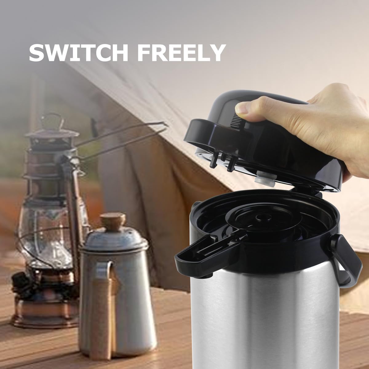 Airpot Coffee Dispenser with Pump,102 OZ/ 3L Large Coffee Dispenser with Tea Filter for Party Hot Drinks Water Tea Chocolate Hot/Cold Water, Insulated Stainless Steel Thermal Carafes