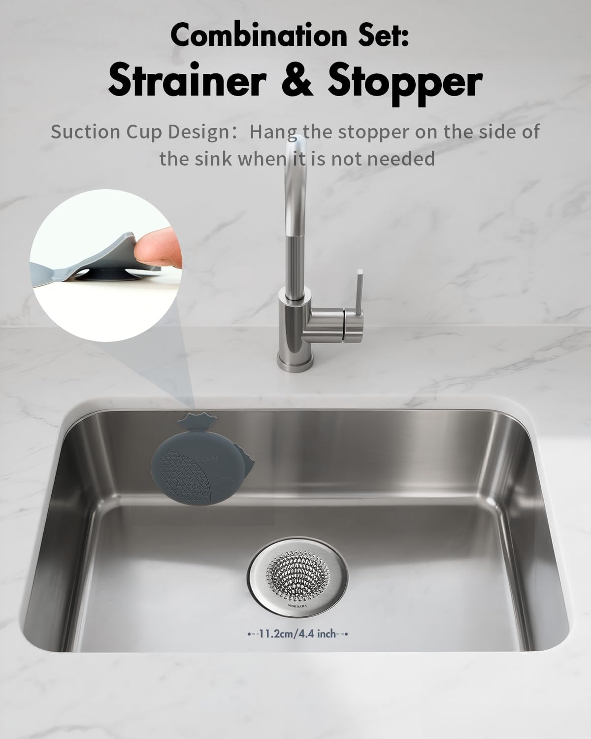 Sink Drain Strainer&Stopper, Anti-Slip Flexible Mesh Sink Strainer with 304 Stainless Steel, Clog-Free Kitchen Sink Strainer, Easy-Clean Sink Catcher Strainer& Silicone Stopper