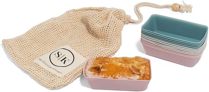 The Silicone Kitchen Silicone Individual Mini Loaf Pans - Reusable, Non-Toxic, BPA Free, Dishwasher Safe, Bento Box Accessories (12 Pack, Pink, Gray, Blue)