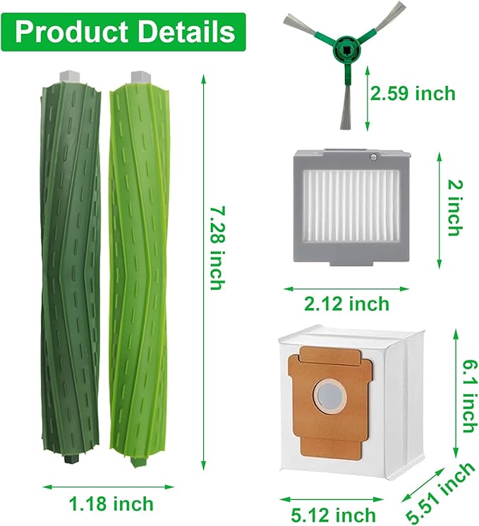 24 Pcs Replacement Parts for iRobot Plus 504 Vac, for iRobot Max 705 Vac Robot Vacuum Accessories Kit, 2 Set Rubber Brush, 6 Side Brush, 6 HEPA Filters, 8 Dust Bags