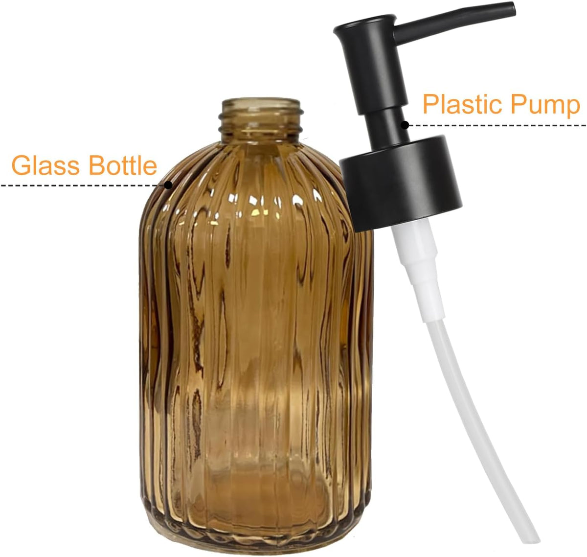 14Oz Black Pump Glass Soap Dispenser, Brown Stripe Countertop Refillable Liquid Bottle Hand Dish Lotion Dispenser with Plastic Pump, for Kitchen, Bathroom