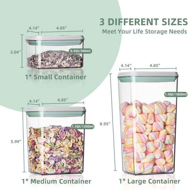 Pop Containers with Lids - Stackable Airtight Food Storage, Kitchen Pantry Storage Containers for Snacks Candy Salt Herbs Spices BPA-Free ((500ML+1200ML+1800ML)*2)