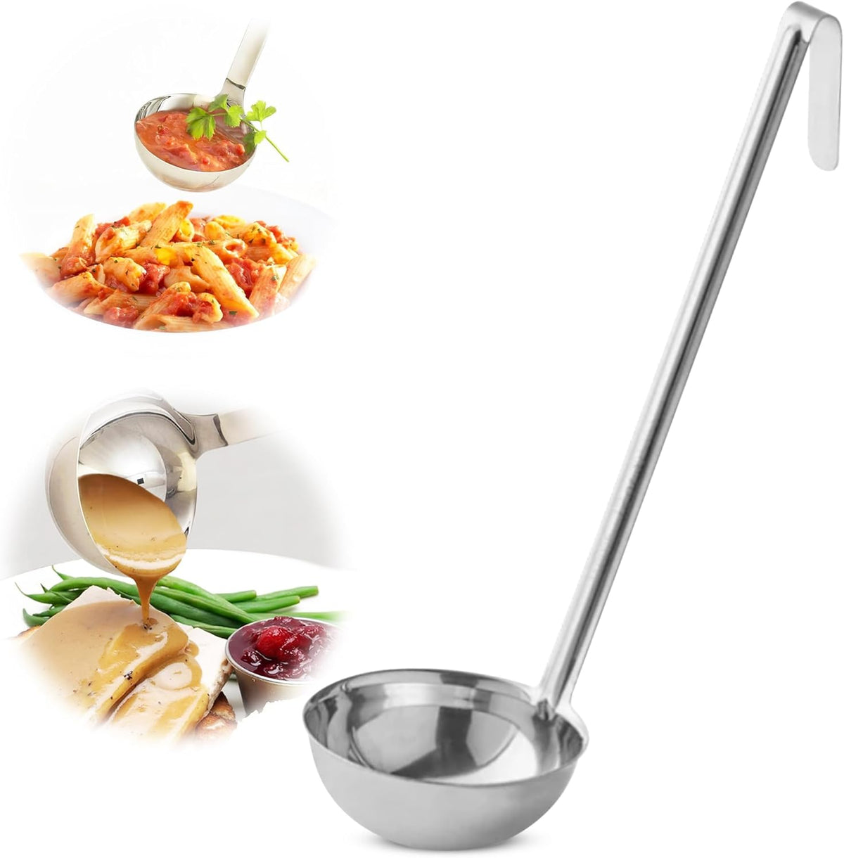 Ladle - Durable Stainless Steel Ladle Serving Measuring Soup Dressing Sauce Gravy Sturdy Dependable Long Handle for Kitchen - 12 Oz.