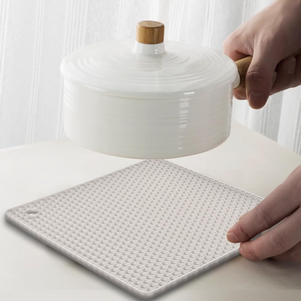 homEdge Silicone Square Trivets Mat, 6 Packs Multipurpose Non Slip Heat Resistant Pot Holder-White