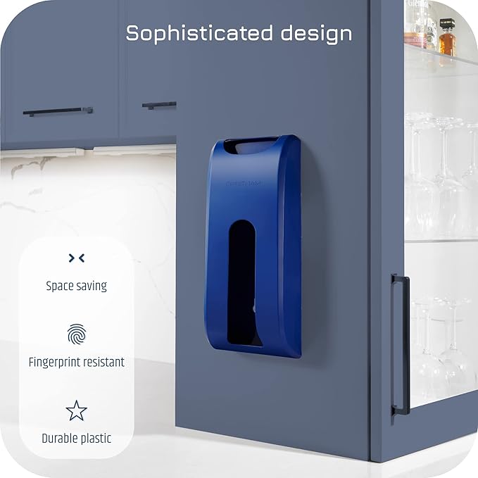 Plastic Bag Holder | Durable Plastic Wall Mount Kitchen Grocery Bag Storage Organizer | Smudge Proof, Fingerprint Resistant | Blue