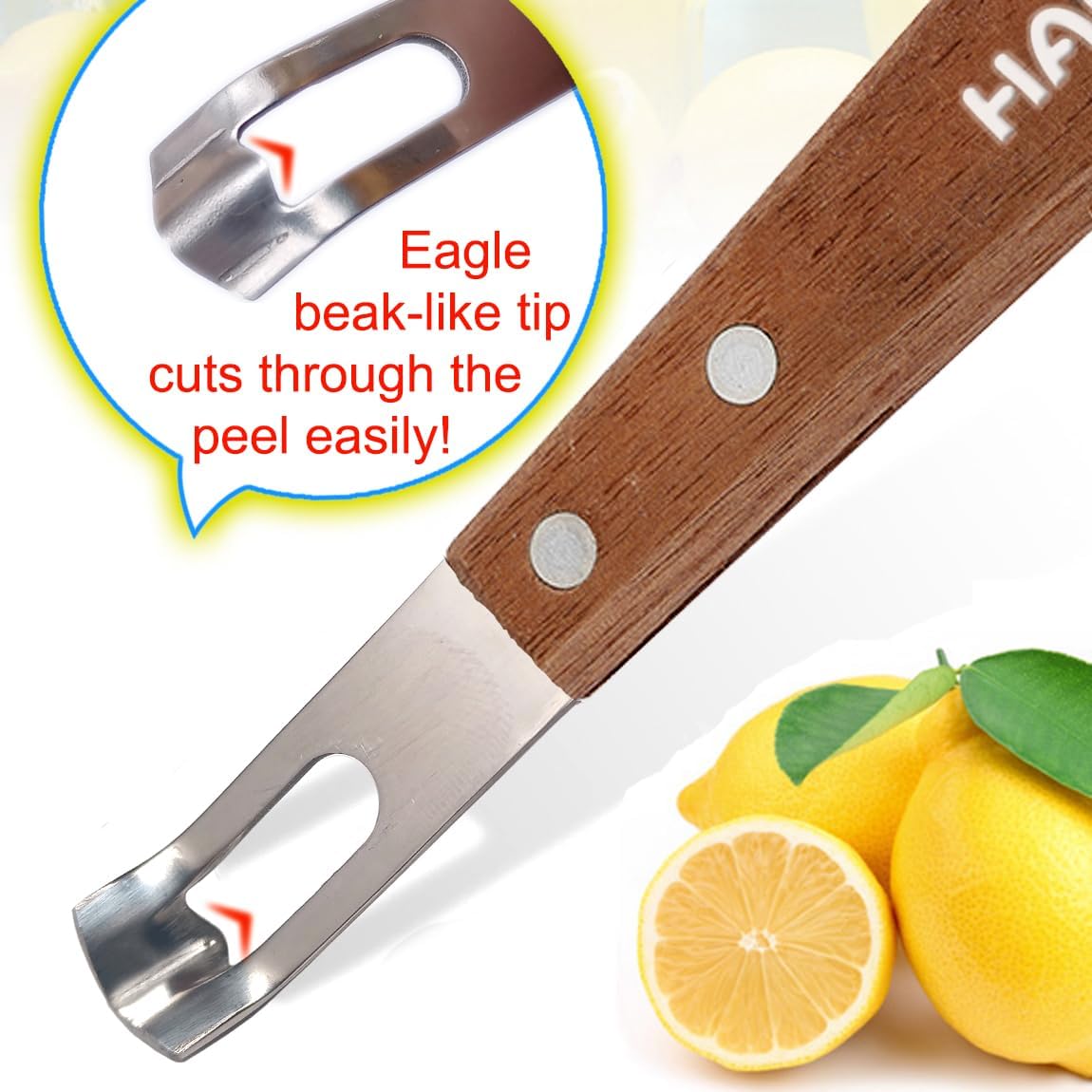 Channel Knife Zester - Fruit and Vegetable Tool for Decorating Cocktails, Desserts, and Salads Stainless Steel Tip Wooden Handle