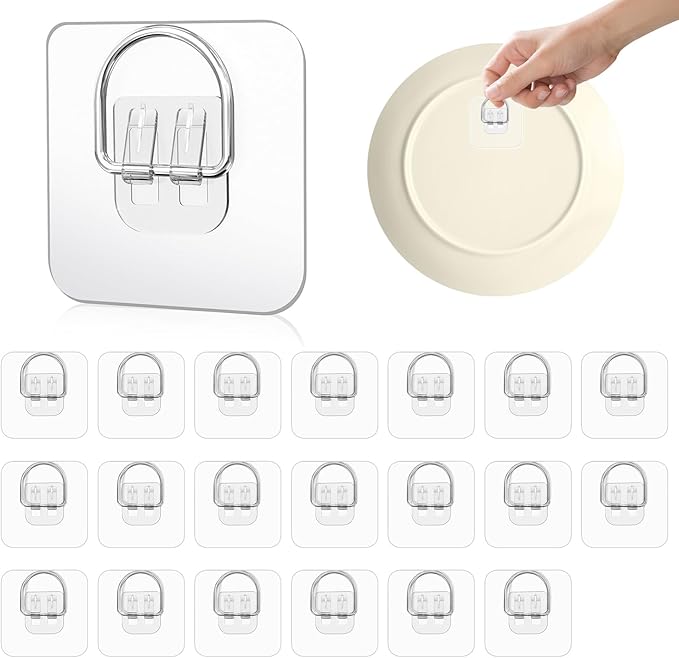 Bilillo 20 Pack D-Shaped Plate Hangers for Wall Display, Invisible Decorative Plate Hooks for Plates, Platters & Wall Décor