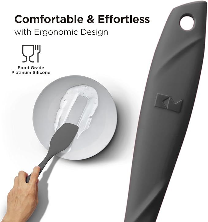Kitchen Mama WaltzGrip Platinum Silicone Scraping Spatula: Heat Resistant, Seamless, Non Stick for Frying Pan Cookware, Safe, Flexible Bowl Scraper - Ideal for Mixing, Baking, Stirring (Metal Gray)