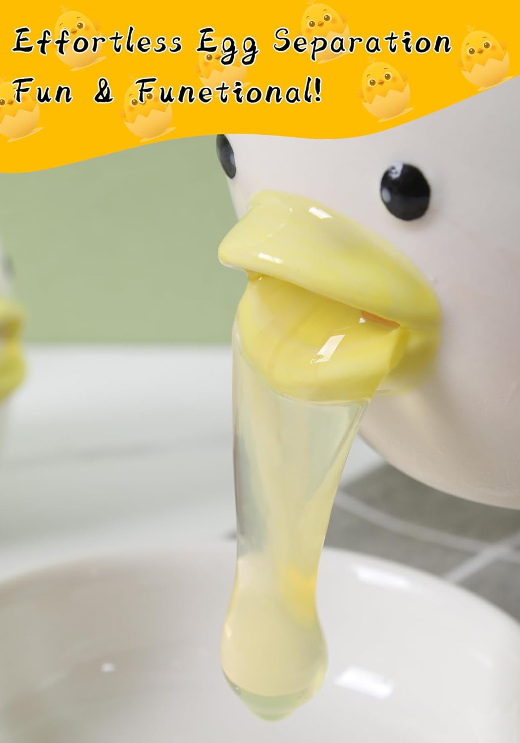 Stainless Steel Whisk Aad Cute Egg Separator, Ceramics Vomiting Chicken Egg Yolk White Separator, Practical Household Small Egg Filter Splitter, Kitchen Gadget Baking Assistant Tool, Dishwasher Safe