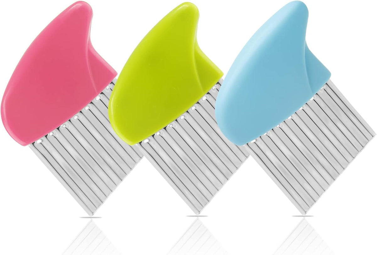 Luomorgo Stainless Steel Crinkle Cutter Knife Set, 1 Fork Slicing Helper & 3 Potato Carrot Wavy Knife French Fry Slicer Vegetable Wavy Chopper