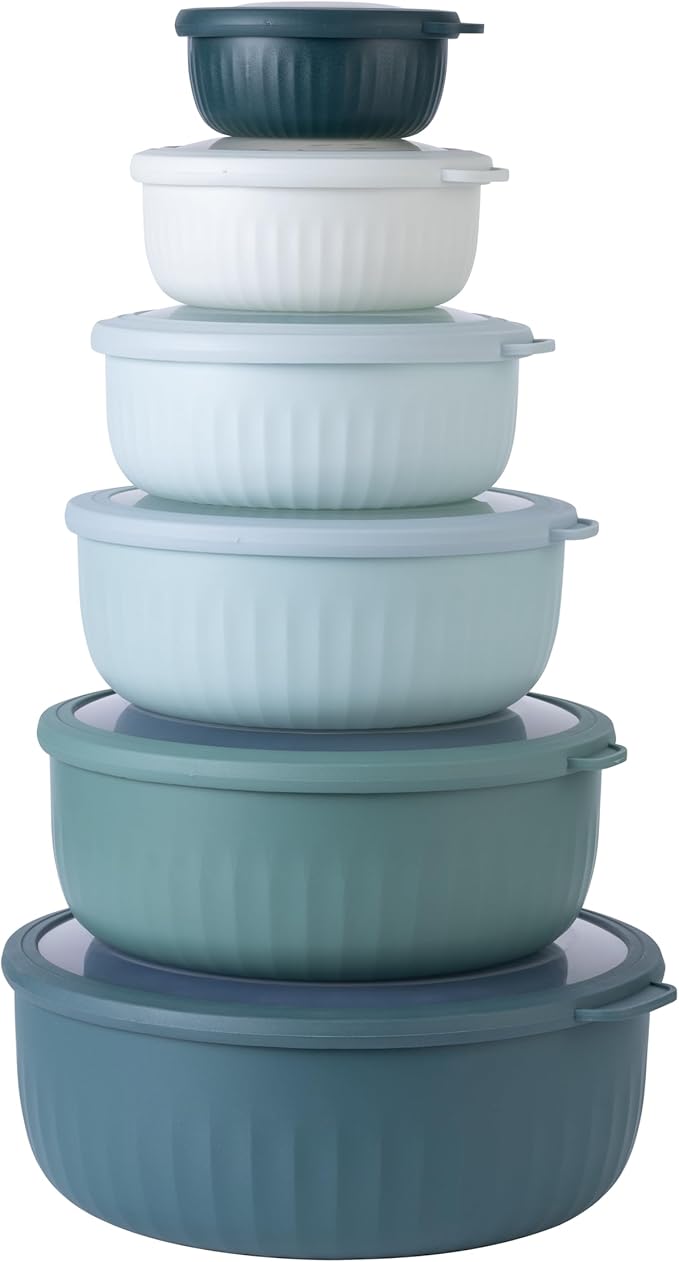 COOK WITH COLOR Prep Bowls with Lids- Wide and Deep Nesting Plastic Small Mixing Bowl Set with Lids, 12 Piece Set - Wide Bowls, Teal