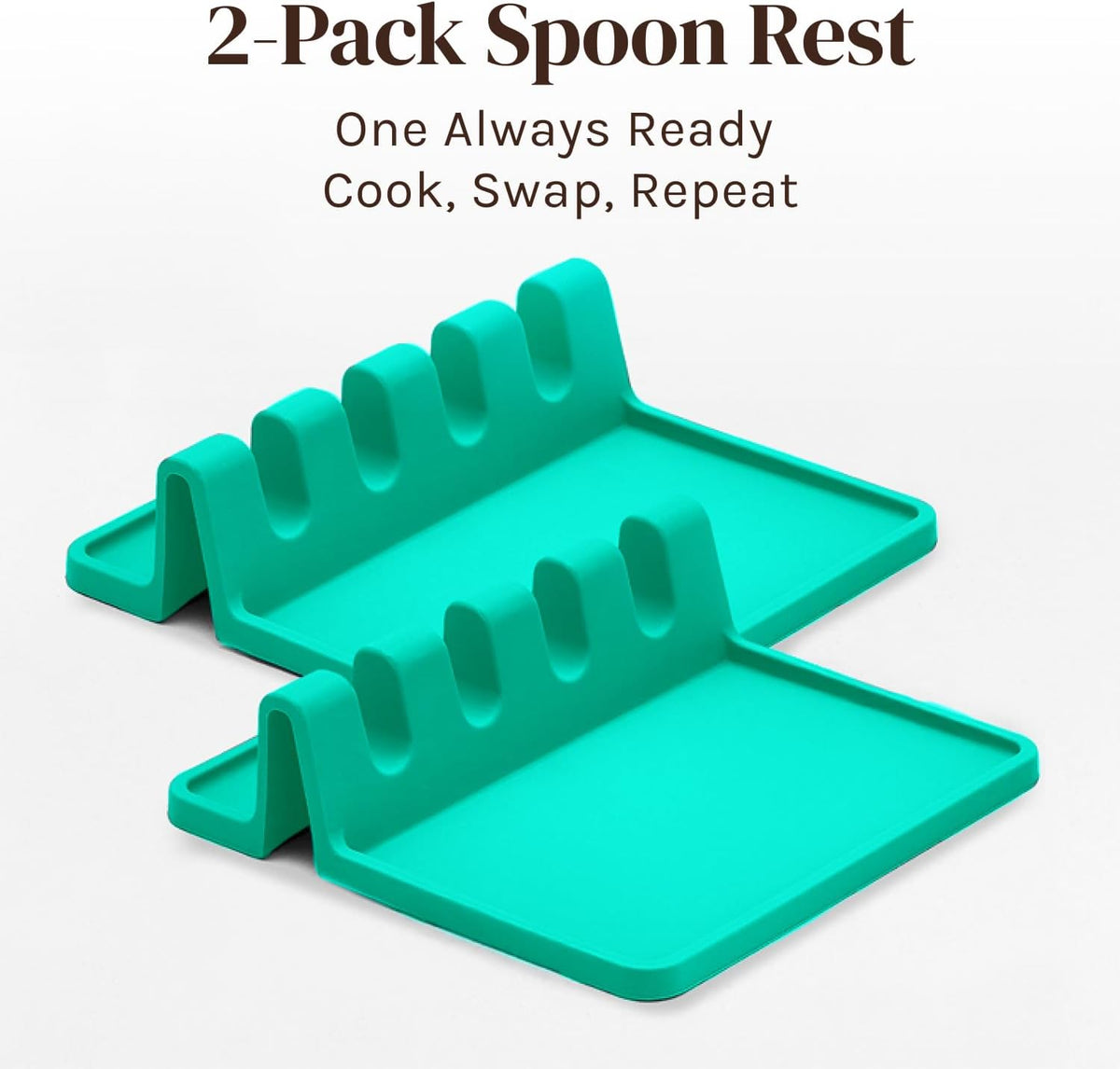 Aqua Green Silicone Spoon Rest for Stove Top with Drip Pad (Two Pack) - Heat-Resistant, BPA-Free Utensil Rest & Spoon Holder for Kitchen Counter - Grill Utensil Holder for Spatulas, Tongs, Ladles