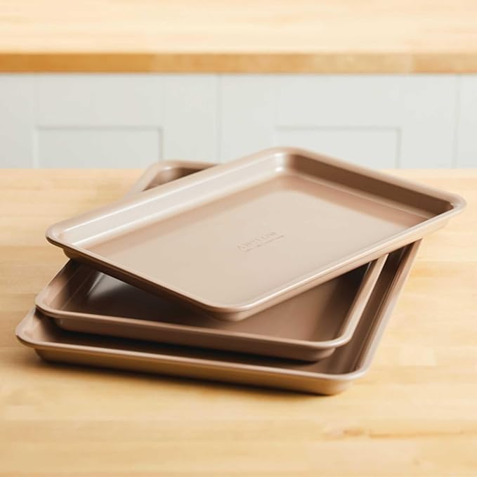 Anolon Gourmet Nonstick Bakeware Set with Nonstick Cookie Sheets / Baking Sheets - 3 Piece, Bronze Brown