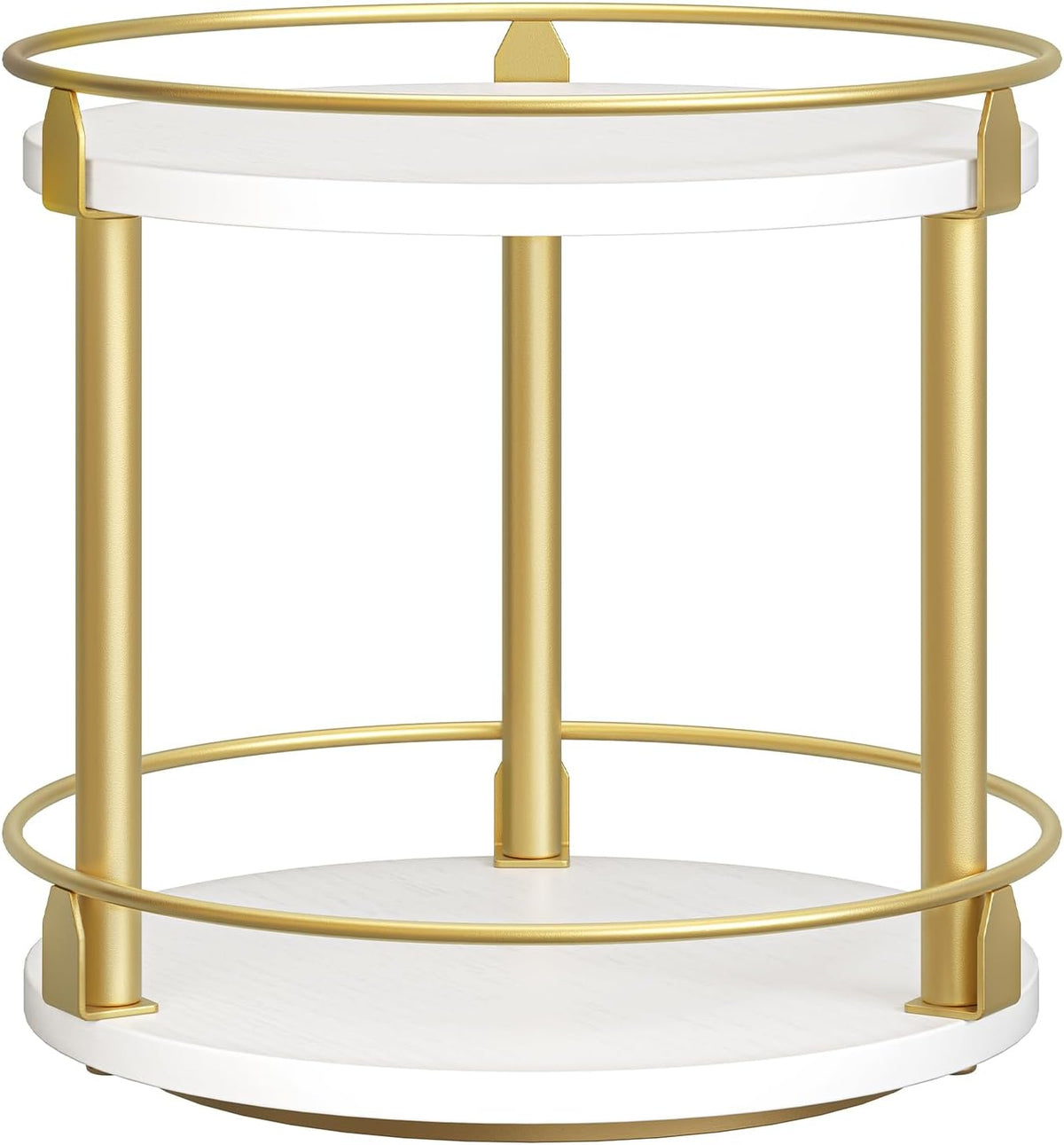 Lazy Susan Organizer, Rotating Spice Rack, 2 Tier Spice Turntable Organizer, Industrial Turntable Spice Holder, for Kitchen Countertop and Cabinet, Compact and Versatile, White and Gold SR22DW