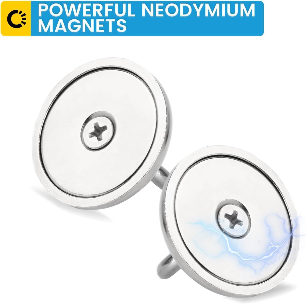 Magnetic Hooks, 100 LB（45KG） Heavy Duty Magnetic Hooks with Countersunk Hole Eyebolt, Perfect for Home, Kitchen, Workplace, Office and Garage, Pack of 25