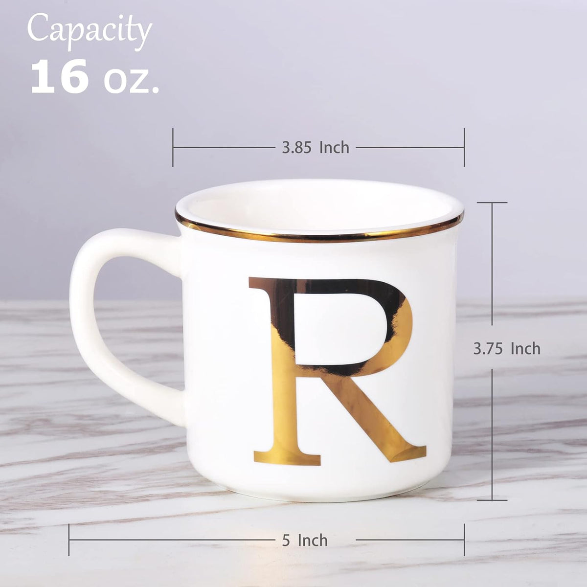 Miicol Ceramic Coffee Mug 16 oz, Monogram Coffee Cup, Golden Initial Tea Mug, Personalized Tea Cup, Unique Gift, Large Mug for Home, Office, Letter R