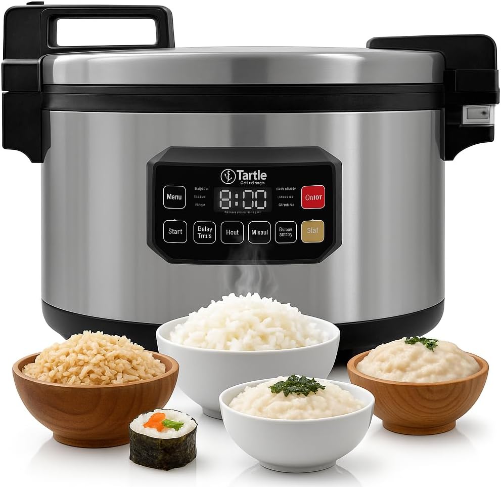 Commercial Large Multi-Function Rice Cooker - Professional 72 Cup Cooked (36 Cup Uncooked) Rice Maker Cooker With Non Stick Pot & Hinged Lid - Brown Rice, Sushi Rice and more