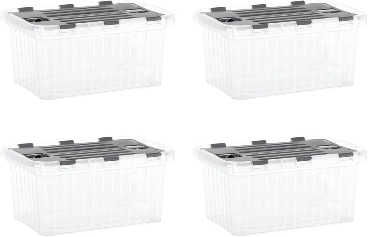 Superio Storage Bins with Lids, Clear Plastic Containers for Organizing, Stackable Totes, BPA Free, Odor Free, Organizer Boxes for Home, and Dorm (4 Pack, 15"x10"x7")