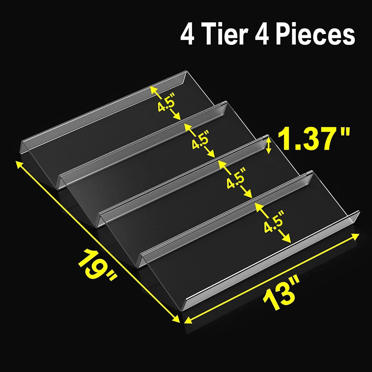 19 x 13 Inches Spice Drawer Organizer, 4 Tier Clear Acrylic Expandable In-Drawer Seasoning Jars Rack, Kitchen Drawer Spice Insert Tray for Cabinet/Countertop