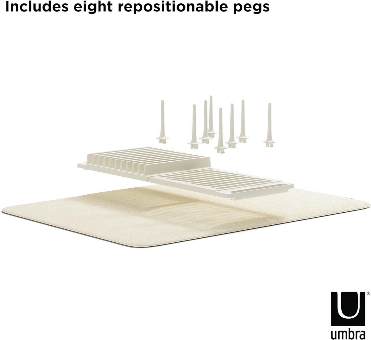 Umbra Udry Rack and Microfiber Dish Drying Mat-Space-Saving Lightweight Design Folds Up for Easy Storage, Standard, Linen
