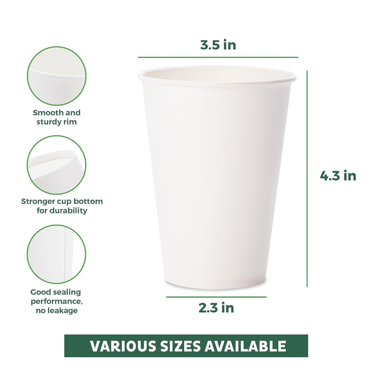 Freshware Coffee Cups 12 oz [100 Pack] Disposable Paper Cups for Hot or Iced Coffee Cup, Slushie Cup, Milkshakes, Smoothies, and Tea