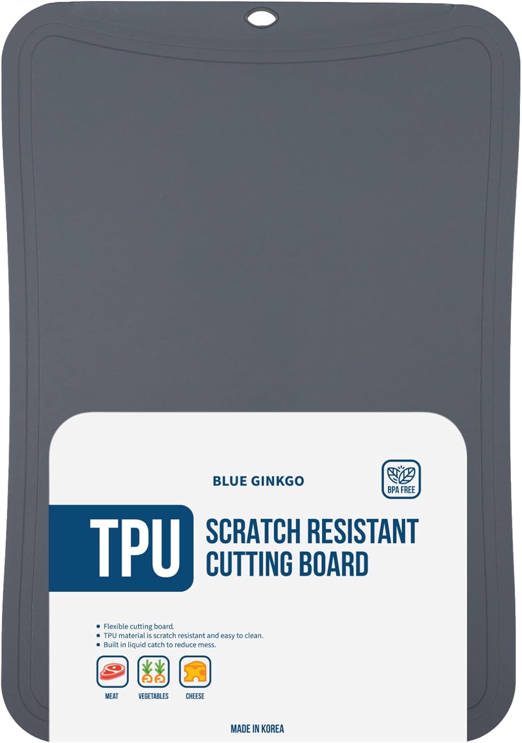 Blue Ginkgo TPU Cutting Mat [Medium] – Korean-Made Flexible, Knife-Friendly, Durable Kitchen Cutting Board (Dark Gray)