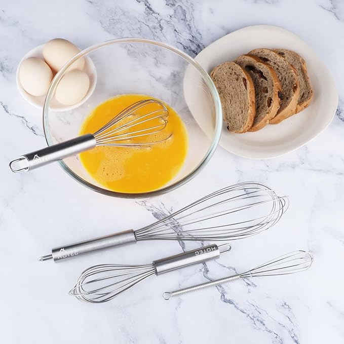 HOTEC 4 Pieces Stainless Steel Whisks Set Wire Whisk Balloon Whisk Egg Beater Kitchen Utensils for Stirring, Beating, Blending