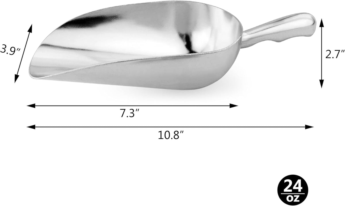 New Star Foodservice 34547 One-Piece Cast Aluminum Round Bottom Bar Ice Flour Utility Scoop, 24 -Ounce, Silver (Hand Wash Only)