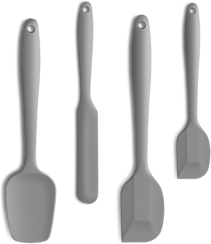 4 Piece Silicone Spatula Set, Flexible Heat Resistant Non-scratch Baking Cooking Rubber Spatulas with Stainless Steel Core, Gray