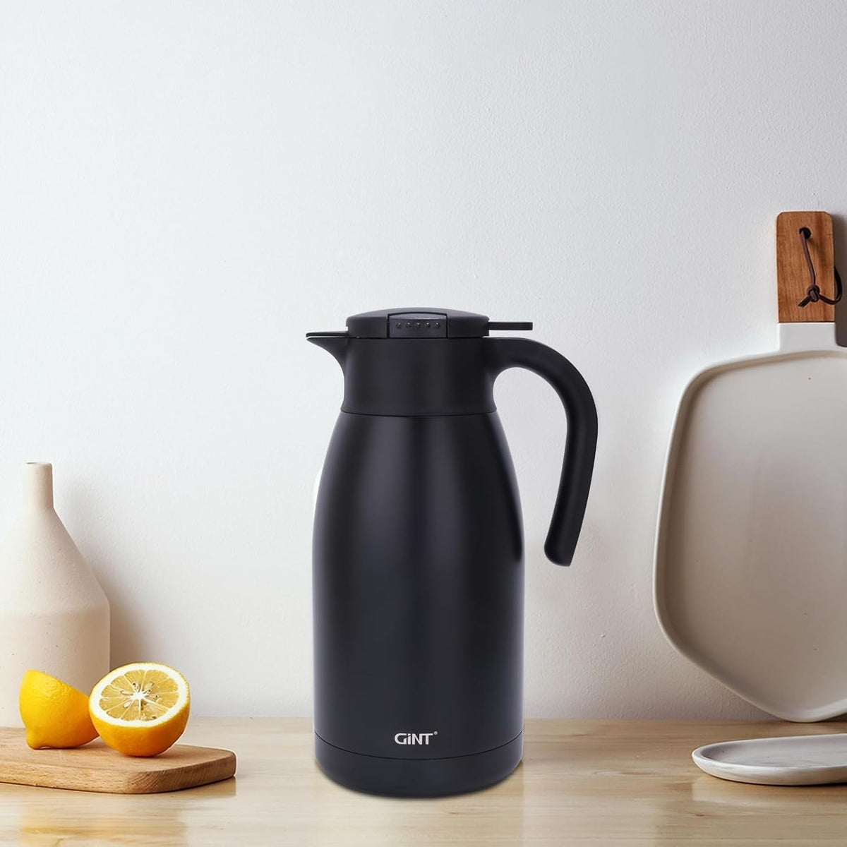 GiNT 1.9L / 64Oz Thermal Coffee Carafe, Insulated Stainless Steel Coffee Carafes for Keeping Hot/Double Walled Vacuum Thermal Carafe (Black)