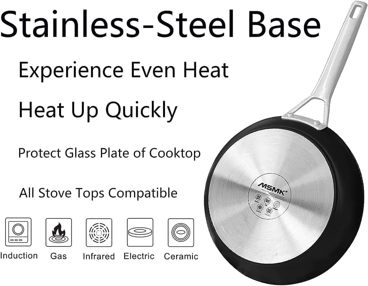 MsMk 9 1/2 Inch Small Egg Pan with Lid, Titanium and Ceramic Nonstick Omelette Pan,Scratch-resistant, Induction Egg Skillet, Oven Safe to 700°F Pan for Cooking, Dishwasher Safe