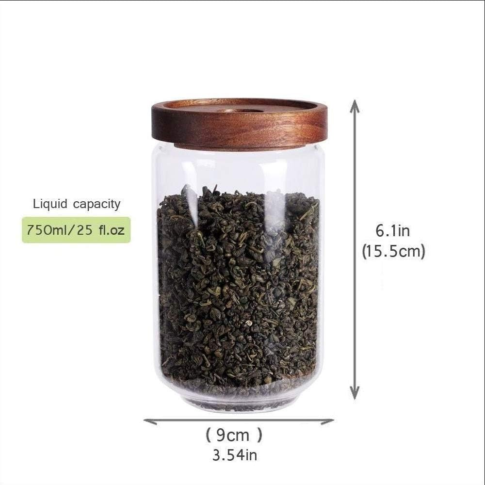 Glass Tea Canister, 25 FL OZ/ 750ml Bulk Food Storage Jar with Airtight Acacia Lid, Glass Food Container for Loose Leaf Tea, Coffee Bean(6 inch high)