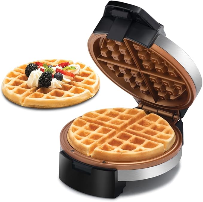 Gourmia Belgian Waffle Maker, Nonstick, Adjustable Browning Control, Cool Touch Handle, Indicator Lights, Quick Heat & Upright Storage, Compact, 1100W, Stainless Steel