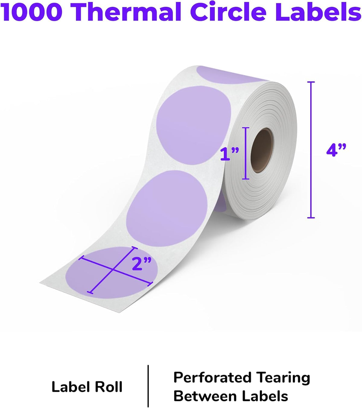 Rollo Circle Thermal Labels 2 Inch - Roll of 1,000 Round Sticker Labels - Multi-Purpose Direct Thermal Printer Stickers 2x2 (Purple)