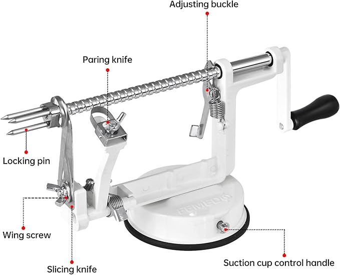 Apple Peeler Slicer Corer with Stainless Steel Blades and Powerful Suction Base for Apples Pears Potatoes(White)