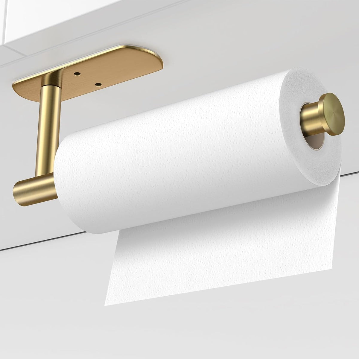 VAEHOLD Adhesive Paper Towel Holder Under Cabinet Wall Mount for Kitchen Paper Towel, Paper Towel Roll Holder Stick to Wall, Stainless Steel (Gold)