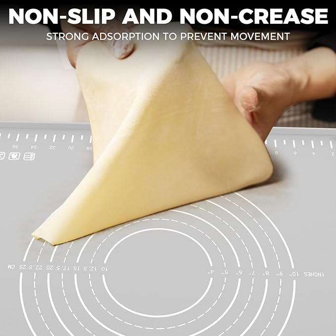 Silicone Baking Mat 32" x 24", Extra Thick Dough Rolling Mat with Measurements and Edge Heightening, Non-stick Food Grade Silicone Pastry Mat for for Pastry, Bread, Cookies, Pizza, Fondant, Pasta