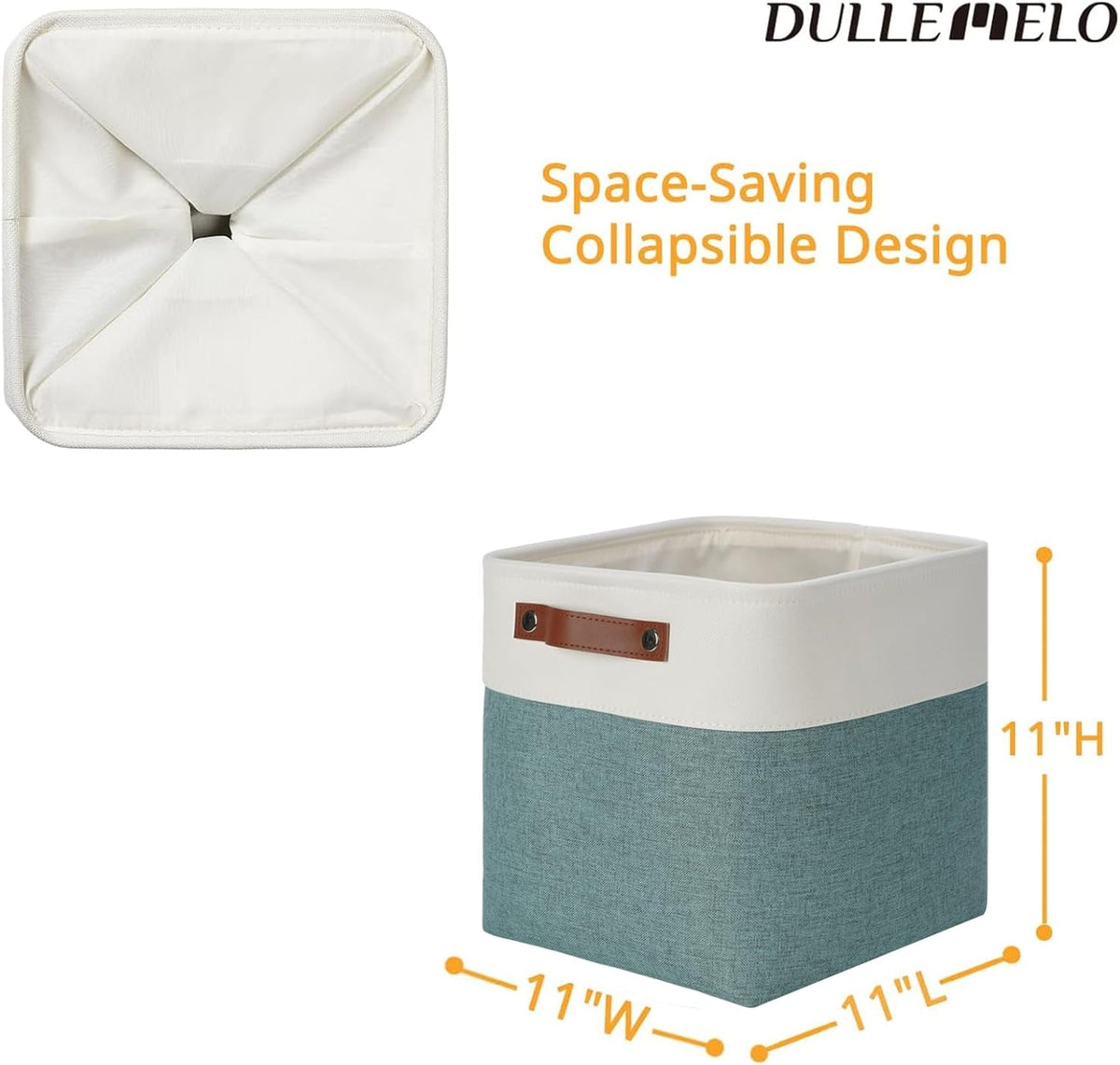 DULLEMELO 11x11 Cube Storage Bins for Organizer, Foldable Cube Storage Bins for Organizing Home Office Closet Shelves, Fabric Cube Baskets for Home Organization(4 Pack - White&Deep Green)