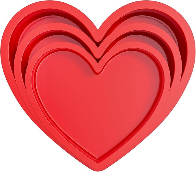 3 Pcs Silicone Heart Shaped Cake Pans 10 Inch 8 Inch 6 Inch Mini Small Large Heart Cake Pan Set Nonstick Silicone Heart Molds for Baking (Red)